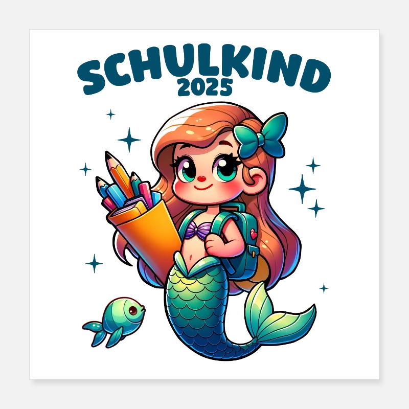 Schulkind 2025 Meerjungfrau Mädchen Einschulung Poster 40x40 cm
