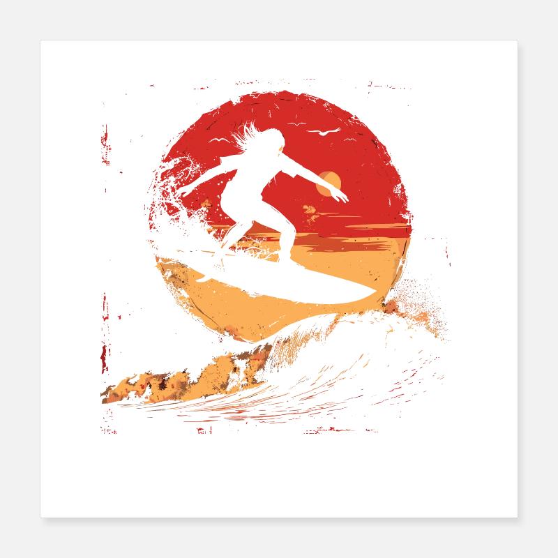 Surfeur Coucher de soleil Poster 40 x 40 cm