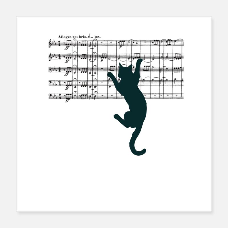 Partition de la Symphonie n° 5 de Beethoven avec motif de chat Poster 40 x 40 cm