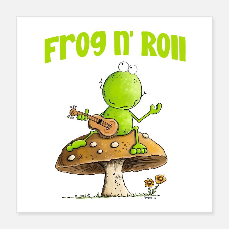 grenouille avec guitare d’activité champignon cottagecore Poster 40 x 40 cm
