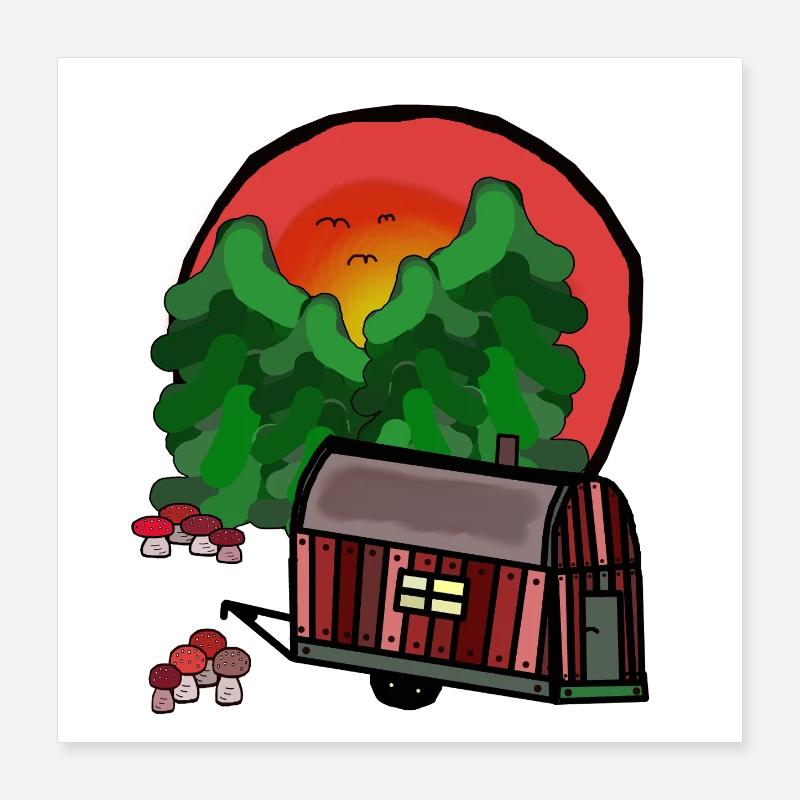 Construction Trailer Nature Ready for Holiday Camping Camping Poster 16" x 16" (40x40 cm)
