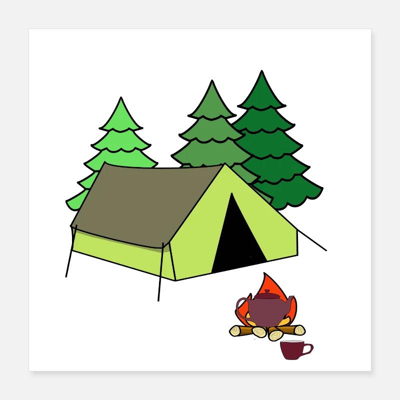 Feu de camp Tente de feu Camp Camping Camping Poster 40 x 40 cm
