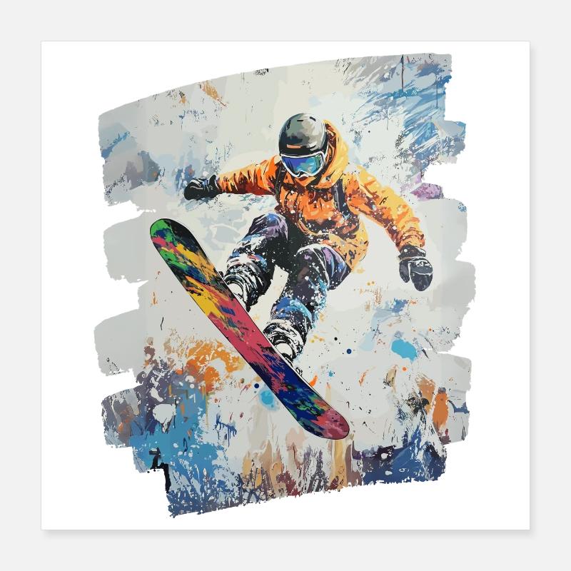 Snowboarder poudreuse Poster 40 x 40 cm