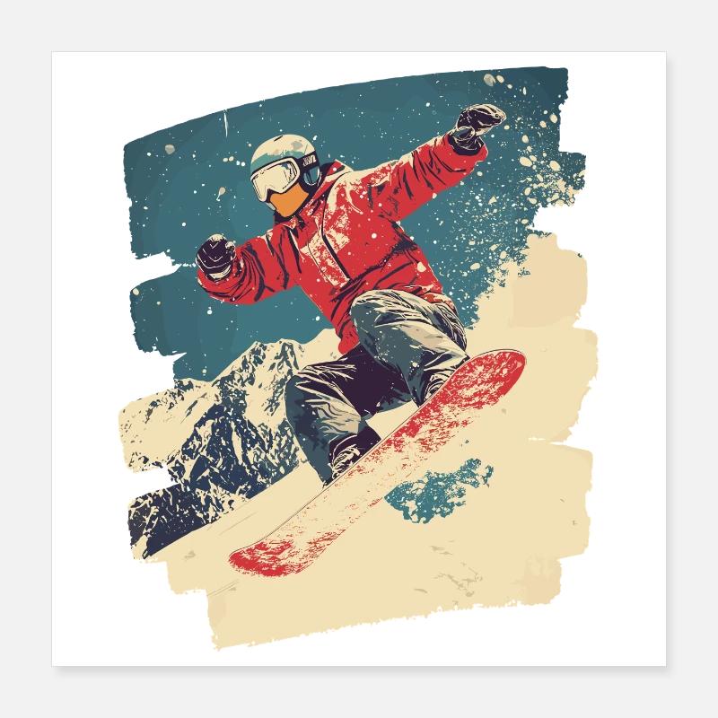 Snowboarder poudreuse Poster 40 x 40 cm