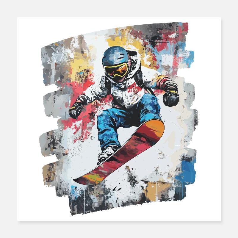 Snowboarder Pulverschnee Poster 40x40 cm