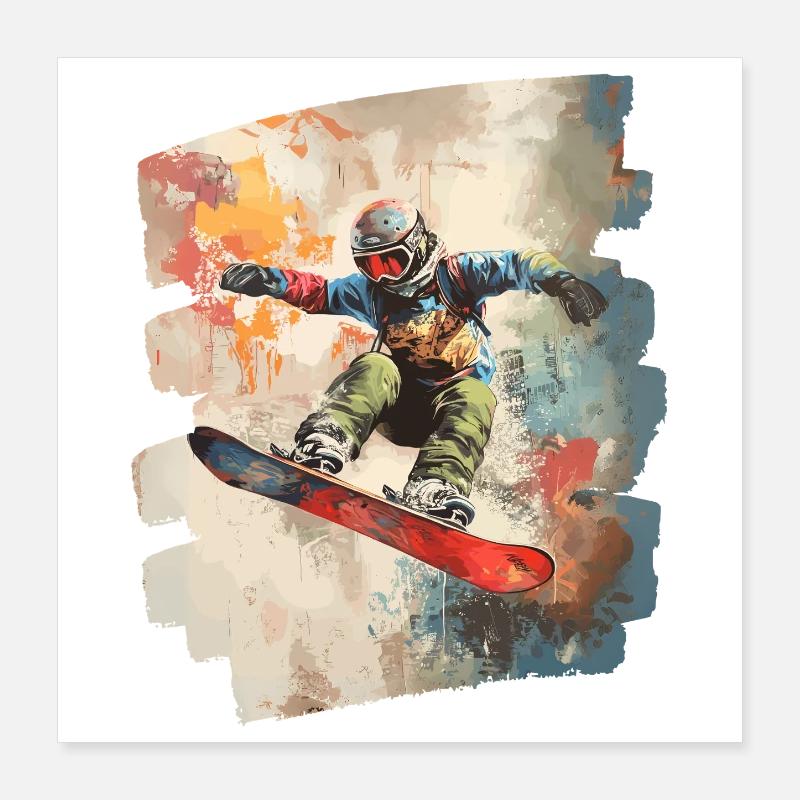 Snowboarder poudreuse Poster 40 x 40 cm