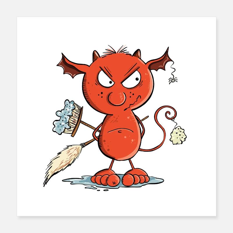 Funny Cleaning Devil Cleaning Cleaner Hygiene Poster 16" x 16" (40x40 cm)