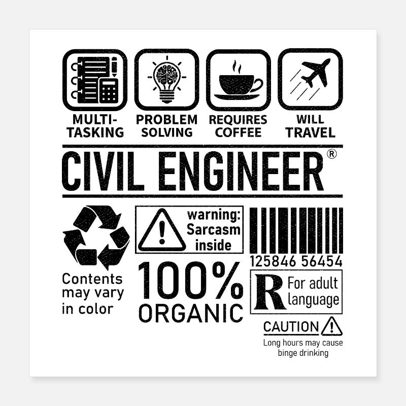 Civil Engineer multi tasking problem solving Poster 16" x 16" (40x40 cm)