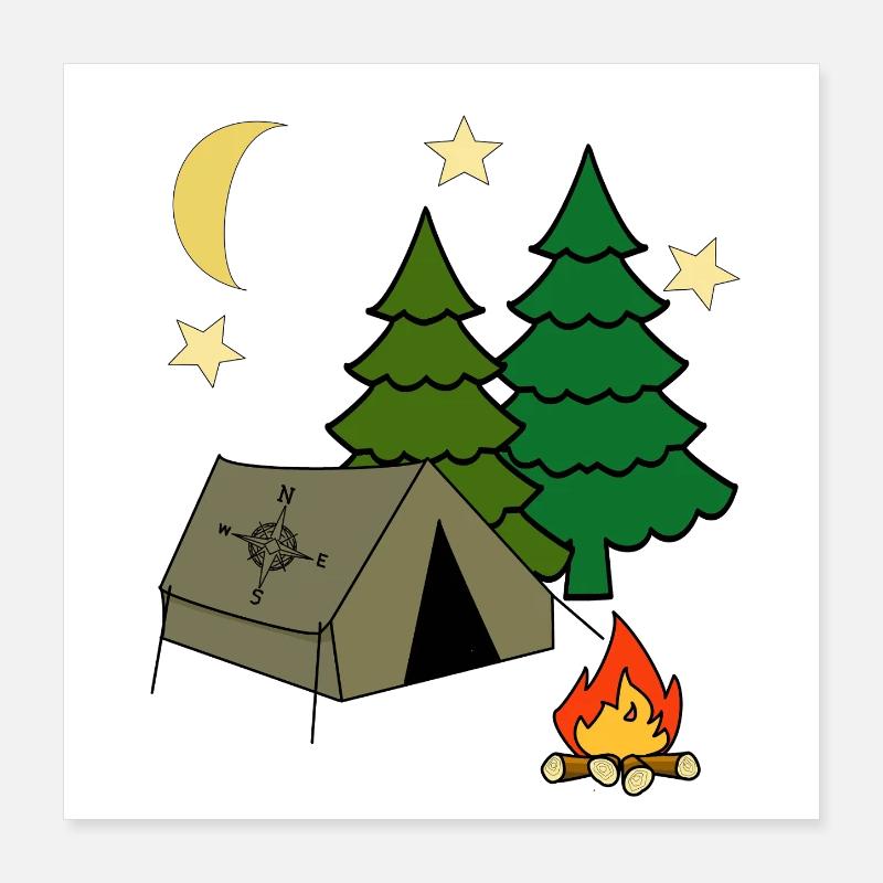 Tente Camping Camping Camping Compass Adventure Poster 40 x 40 cm