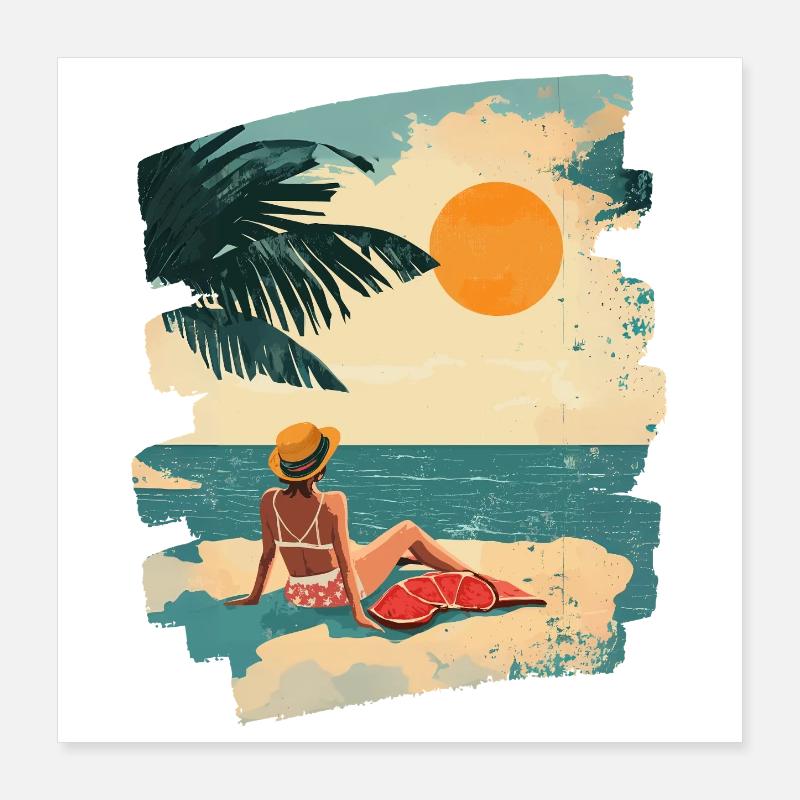 Plage d’été rétro Poster 40 x 40 cm