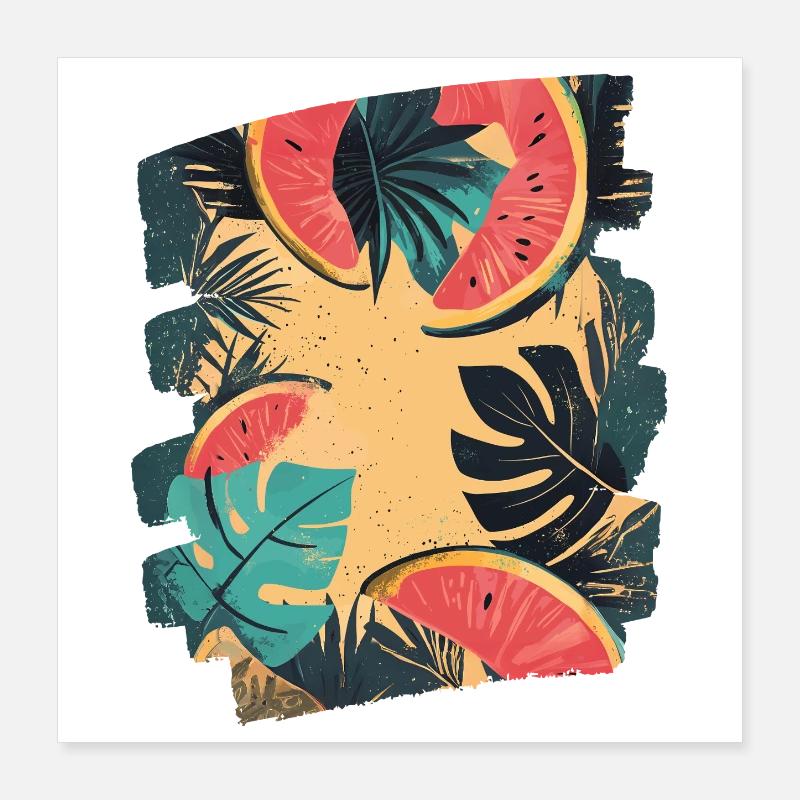 Pastèque d’été et palmiers Poster 40 x 40 cm