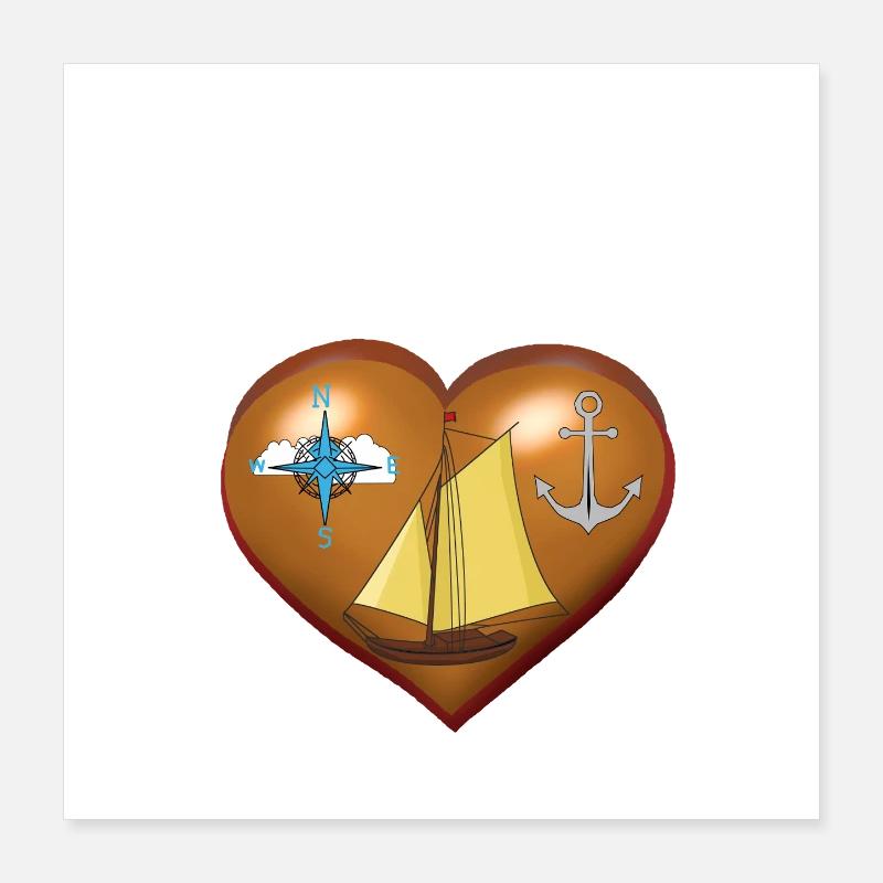a vela Cuore Bussola Marinaio Marittimo Poster 40x40 cm