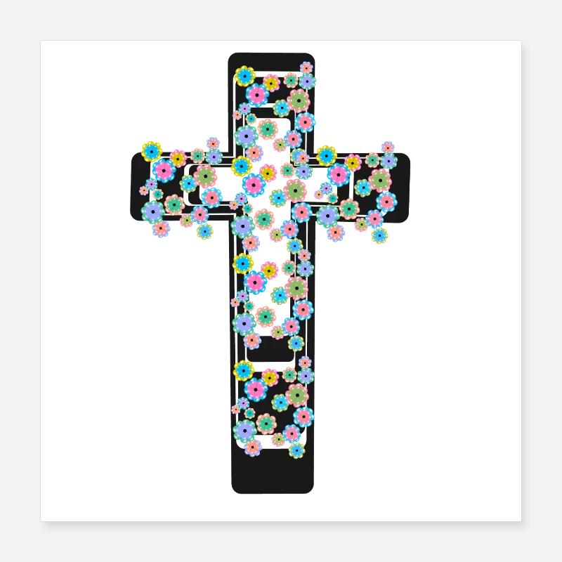 Croix Fleurs Croix Crucifix Poster 40 x 40 cm