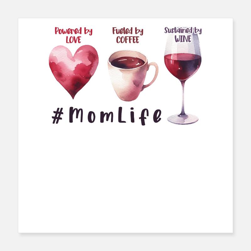 Kaffee Wein Liebe Aquarell Muttertag Geschenk Poster 40x40 cm