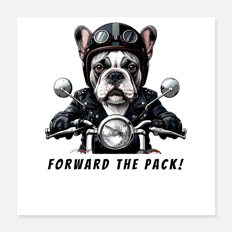 Biker Bulldog "Forward the Rudel" Poster 40x40 cm