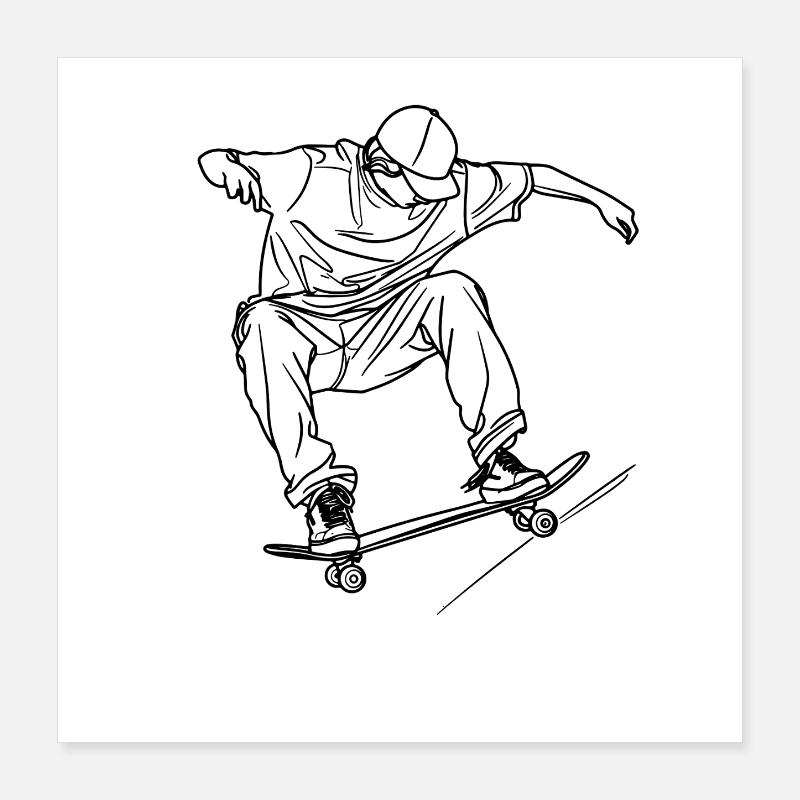 Skateboard garçon dessin Poster 40 x 40 cm