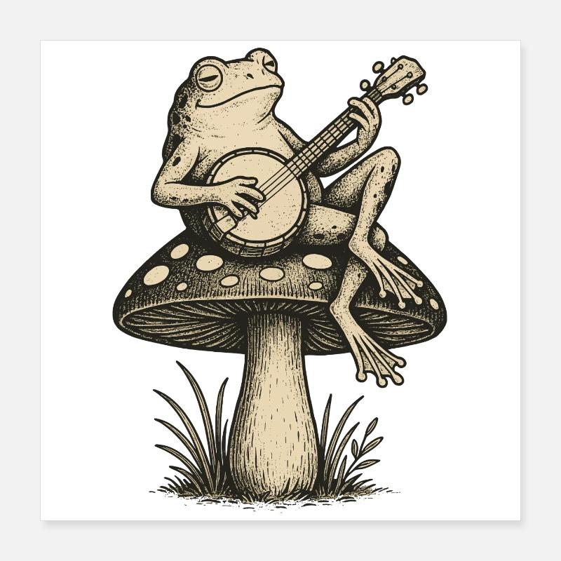 Banjo Frog auf Mushroom Vibes Poster 40x40 cm