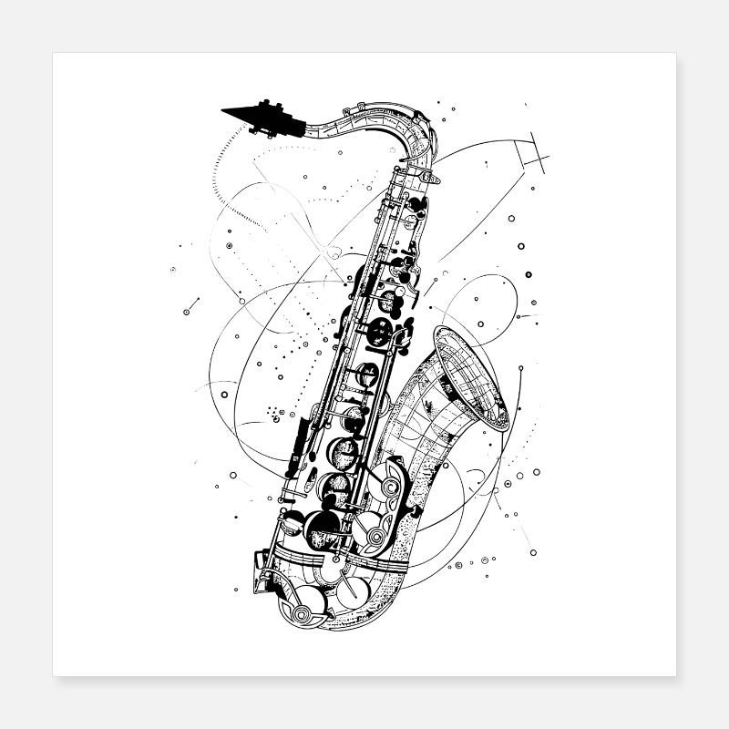 Saxophon Zeichnung Poster 40x40 cm