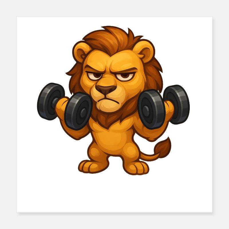 Grumpy Lion Fitness Dumbbell Biceps Workout Poster 16" x 16" (40x40 cm)