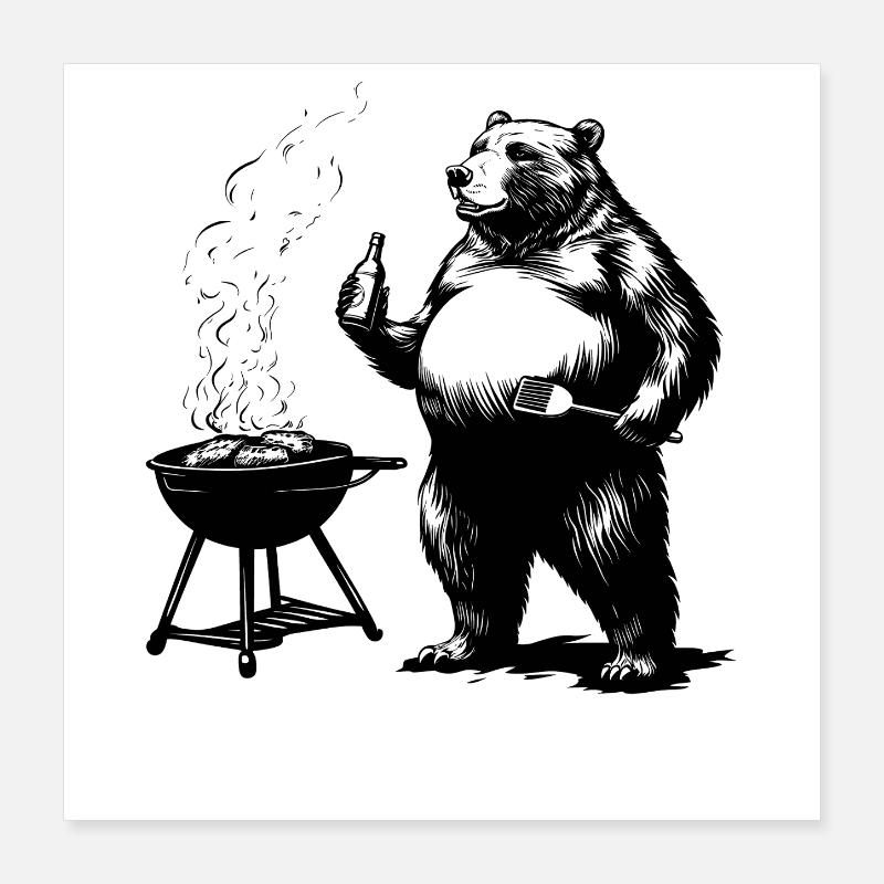 Grill Master Bear Drôle de cadeau pour les papas Poster 40 x 40 cm