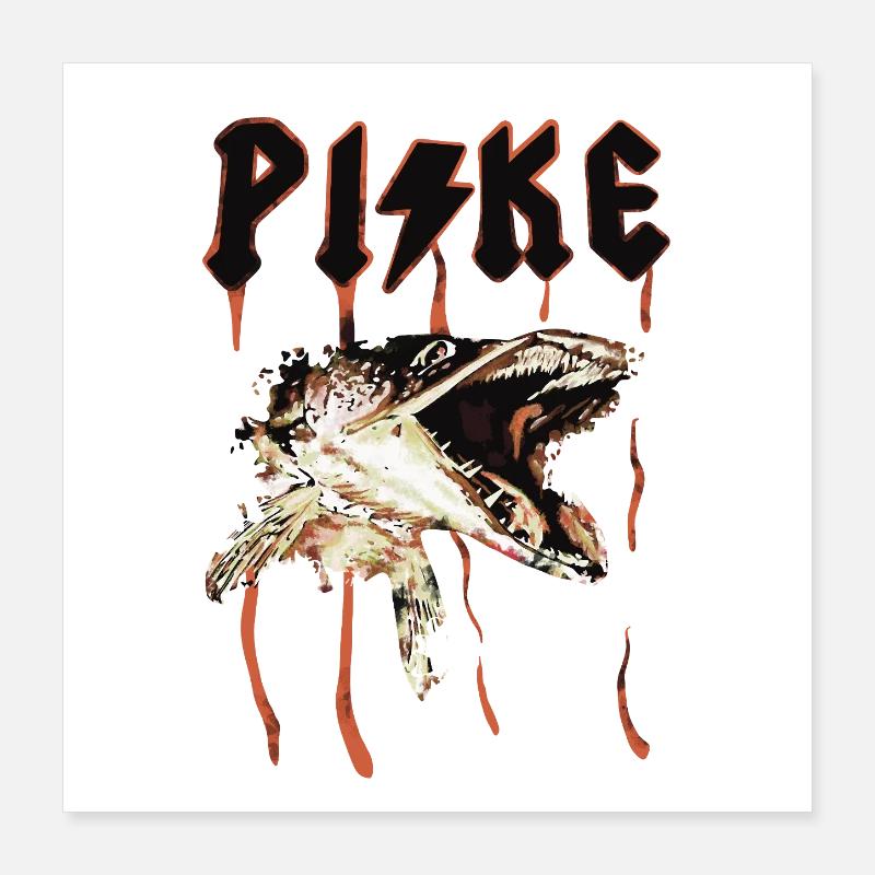 Pêche au brochet - Pike Attack - Poster 40 x 40 cm - blanc