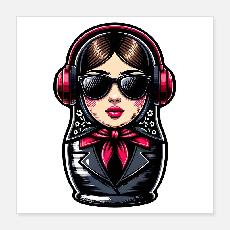 Matriochka avec casque Poster 40 x 40 cm