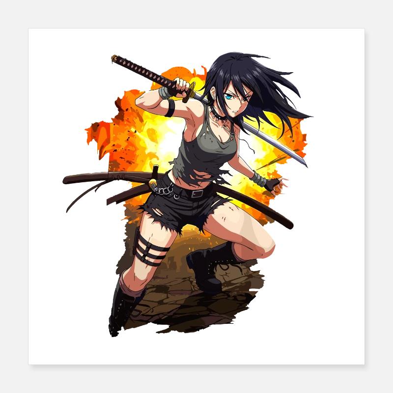 Anime Kriegerin Action Shot Poster 40x40 cm
