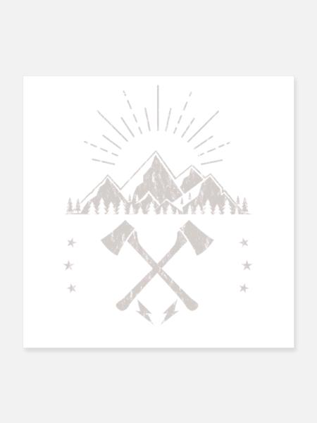 Robustes Berg-Sonnenaufgangsaxt-Emblem - Poster 40x40 cm - Weiß - Vorne