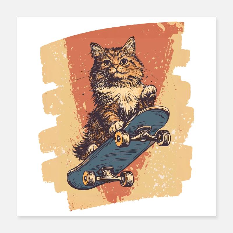 Chat de planche à roulettes Poster 40 x 40 cm