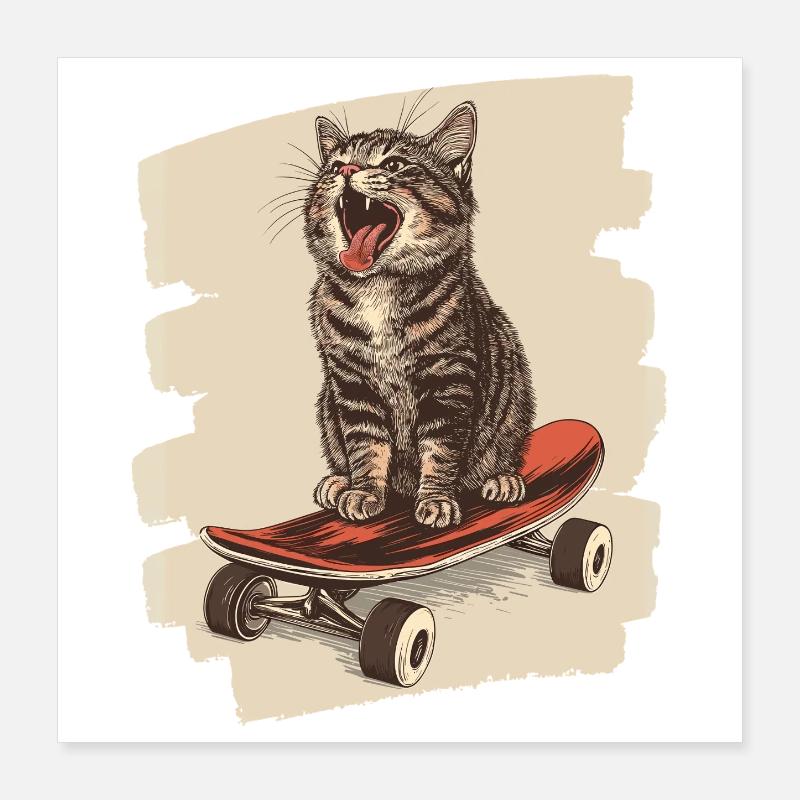 Chat de planche à roulettes Poster 40 x 40 cm