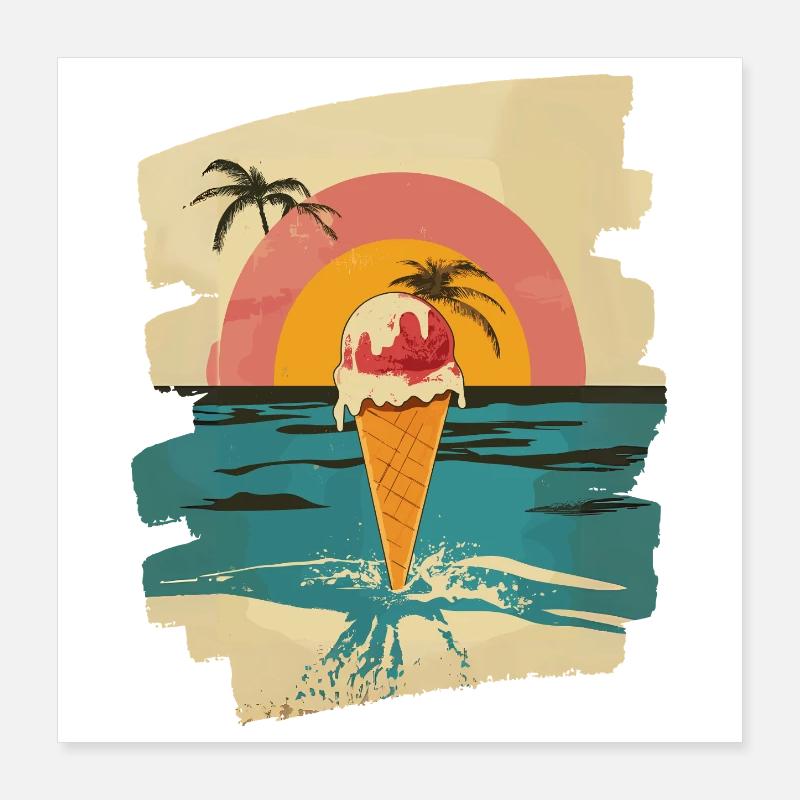 Glace et boule de glace coucher de soleil d’été Poster 40 x 40 cm