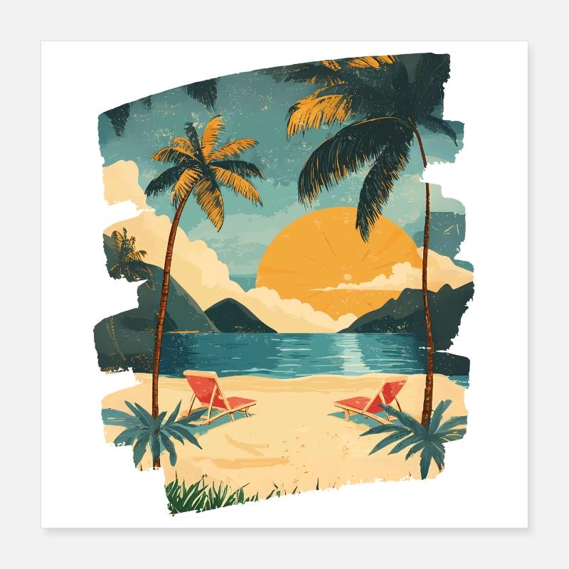 Beach Palm Trees Sunset Summer Poster 16" x 16" (40x40 cm)