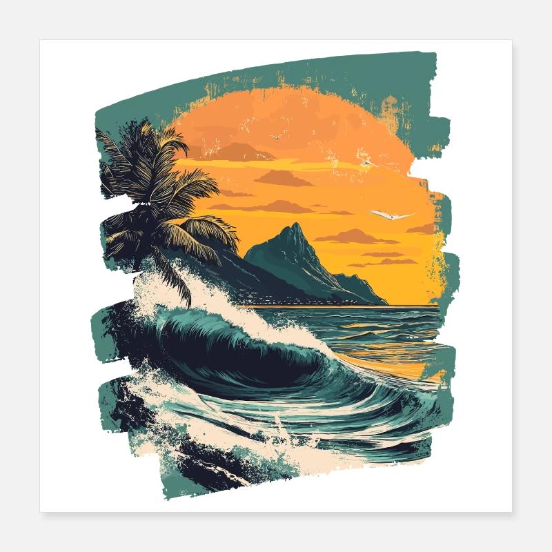 Beach Palm Trees Sunset Summer Poster 16" x 16" (40x40 cm)