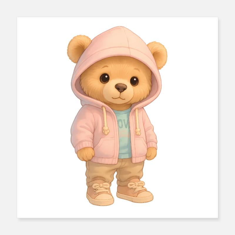 Süßer Kapuzenpullover Bär Poster 40x40 cm