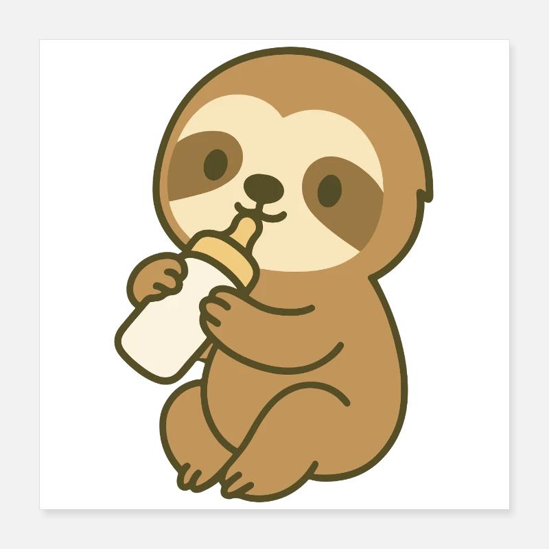 Bottle Time Sloth - Bébé paresseux avec biberon Poster 40 x 40 cm