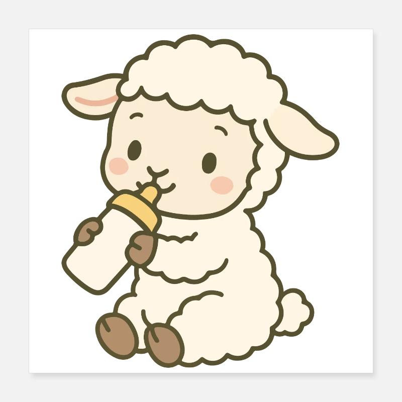 Lämmchen mit Milchflasche - Little Lamb Sip Poster 40x40 cm