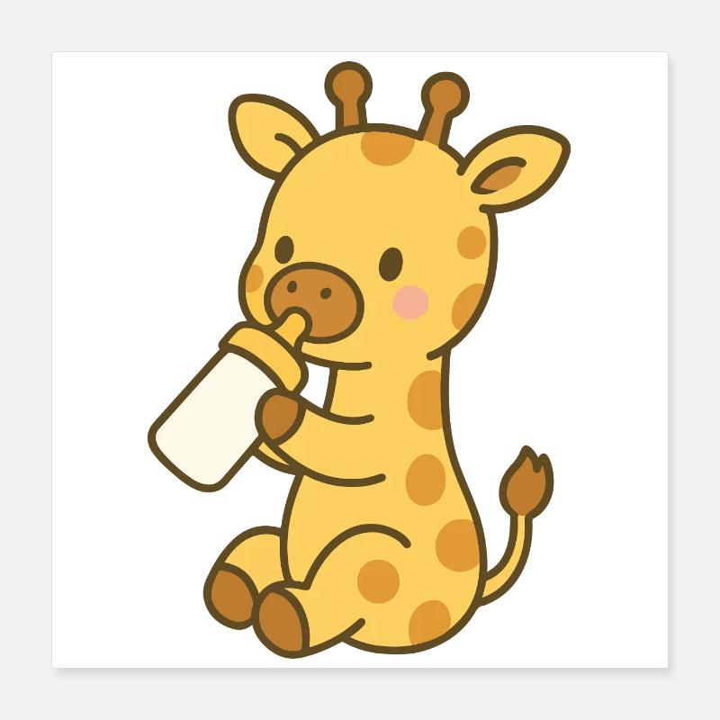 Giraffe love with bottle Poster 16" x 16" (40x40 cm)