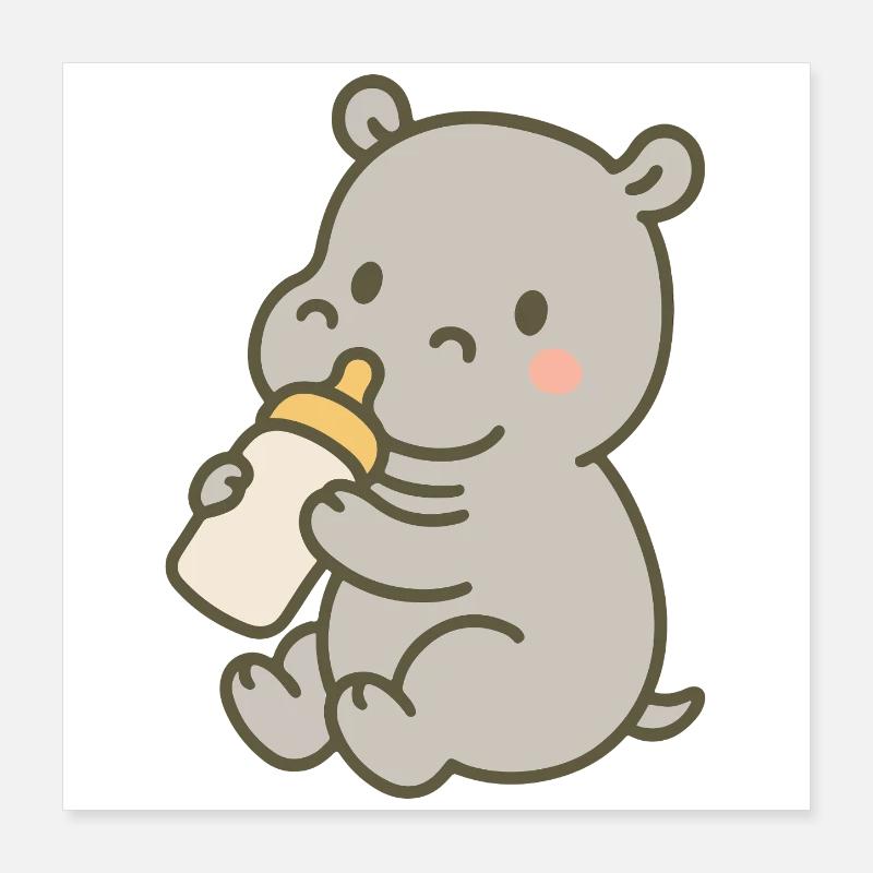 Hippopotame avec bouteille Poster 40 x 40 cm