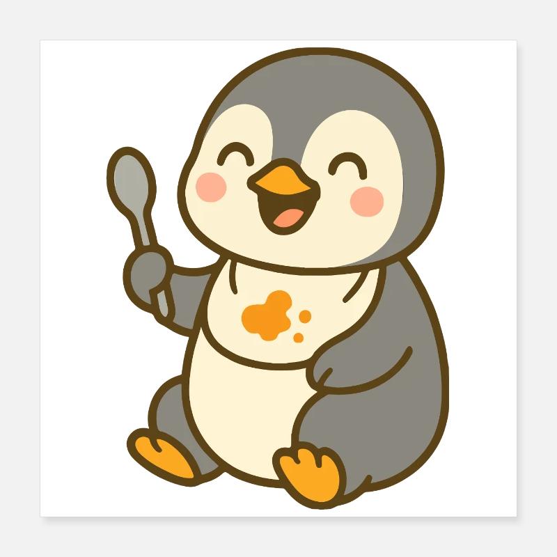 Futtern mit dem Pinguinküken – Süß & hungrig Poster 40x40 cm