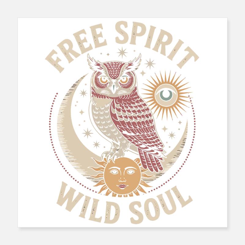 Mystische Eule Freigeist Wilde Seele Shirt - Poster 40x40 cm - Weiß