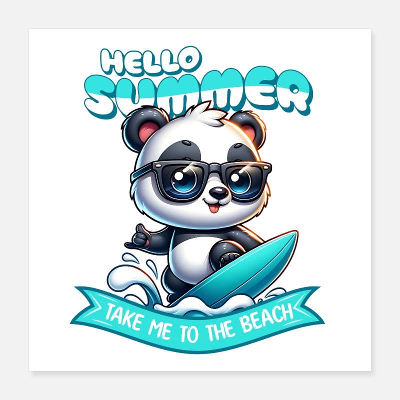 Été des Panda Surfers Poster 40 x 40 cm