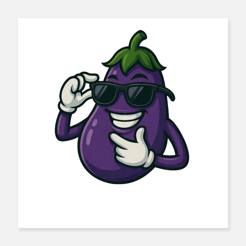 Cool eggplant vegetable design with sunglasses Poster 16" x 16" (40x40 cm)
