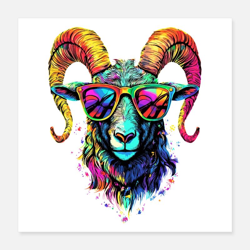 Widder Mufflon Aries Wilde Schafe Männliches Schaf Poster 40x40 cm