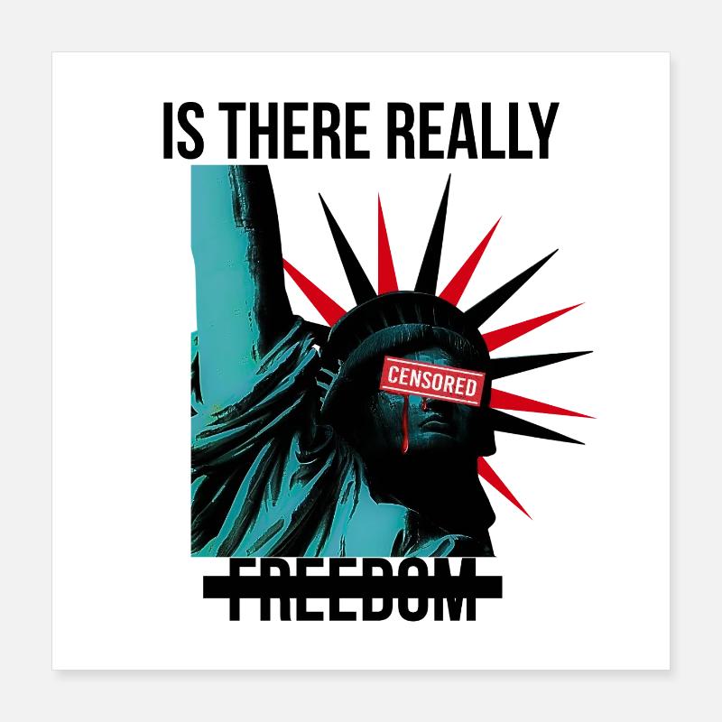 Statue rebelle avec des éléments de censure Poster 40 x 40 cm