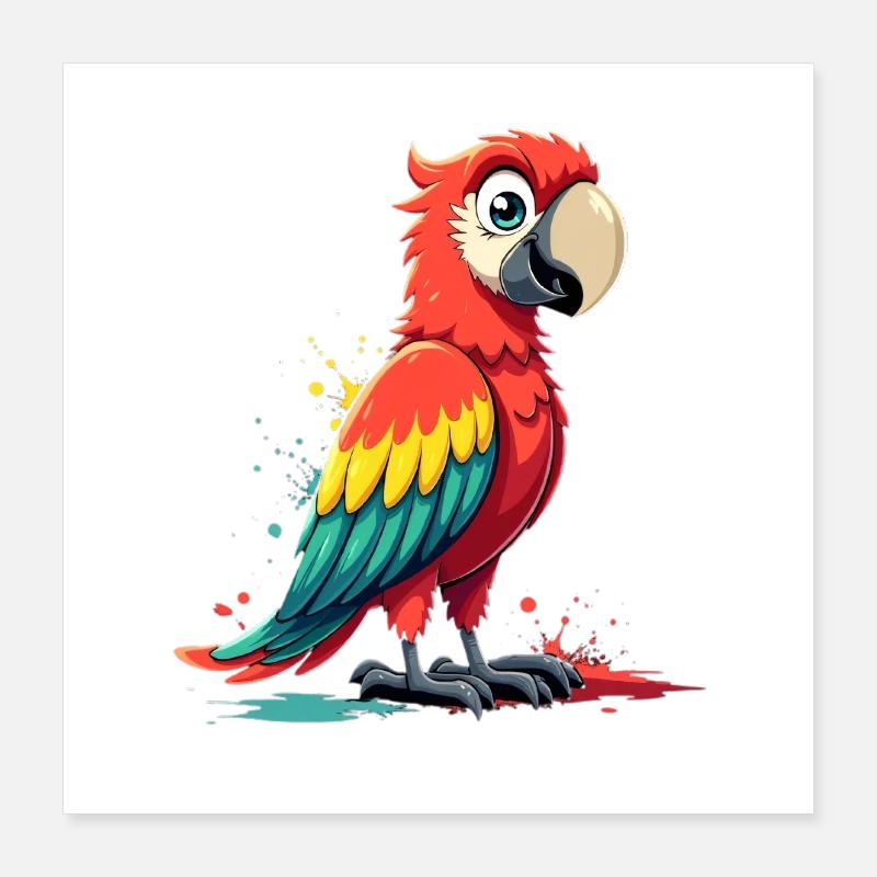 Lebendiger Papageien-Print Poster 40x40 cm