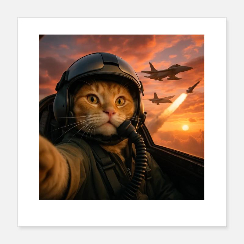 Selfie Squad Katze Lustiger Kampfpilot Meme Katze Poster 40x40 cm