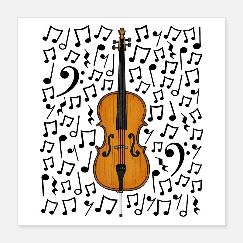 Violoncelle Notes de Musique Violoncelle Musicien à cordes Poster 40 x 40 cm