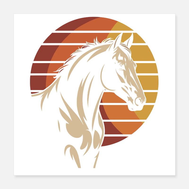 Design élégant pour chevaux dans le style du coucher du soleil Poster 40 x 40 cm