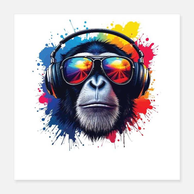 Tête de singe colorée avec casque Poster 40 x 40 cm