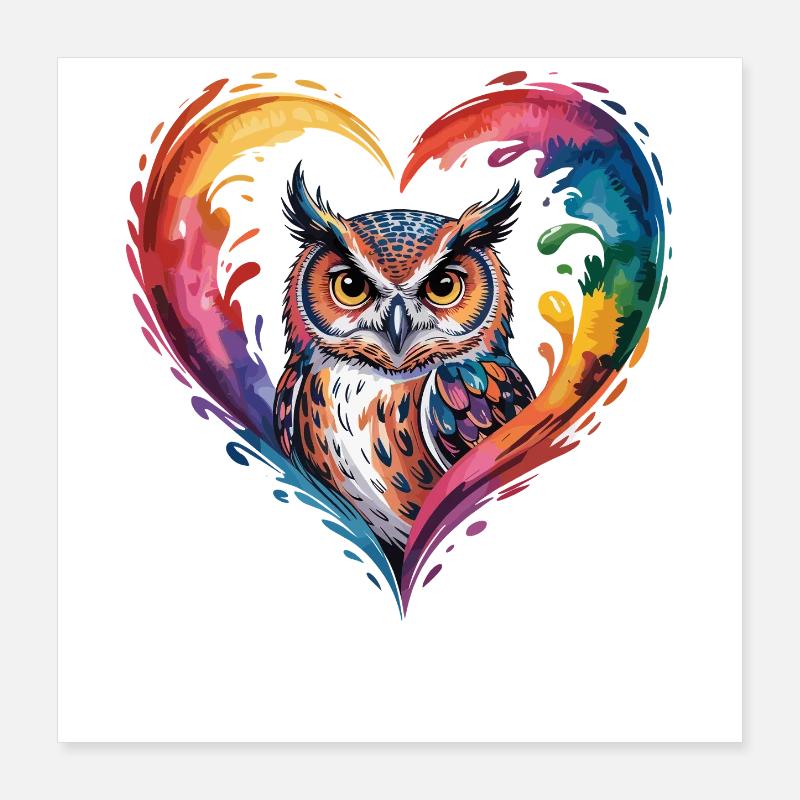 Farbige Eule Herz Design Poster 40x40 cm